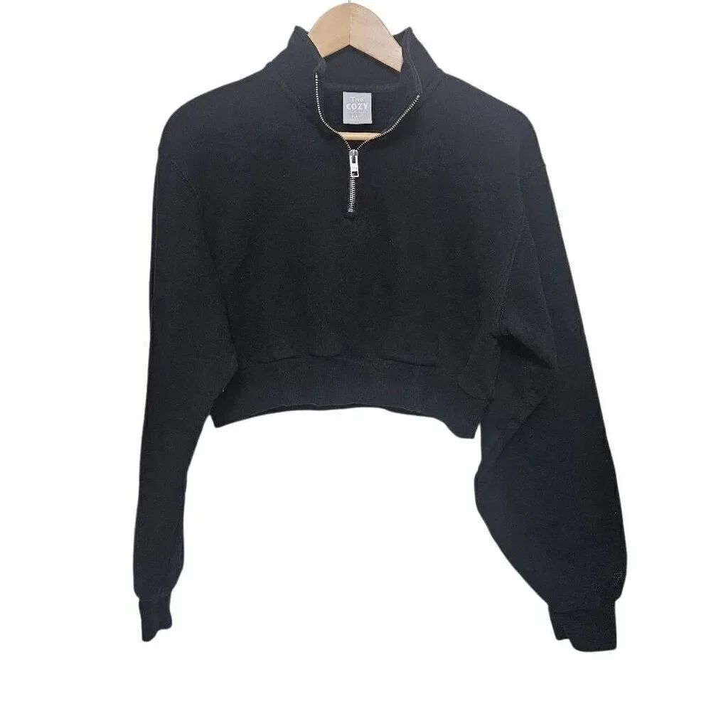 TNA half zip cropped top pullover sweat shirt